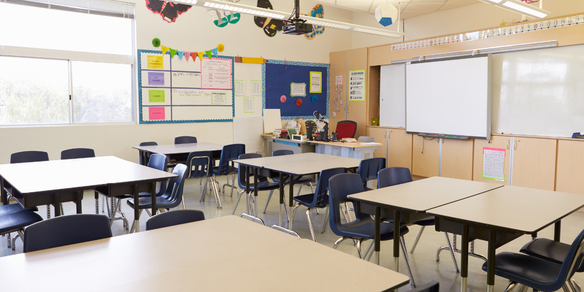 An image of a school classroom to illustrate Melwood Facilities educational fire risk assessments.